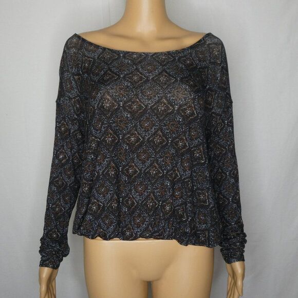 Free People Boat Neck Diamond Print Open Back Top - Picture 1 of 10